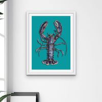 Lobster Print | Shellfish Kitchen Wall Art | Lobster Painting on Green Background - Unframed