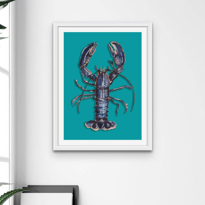 Lobster Print | Shellfish Kitchen Wall Art | Lobster Painting on Green Background - Unframed