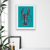 Lobster Print | Shellfish Kitchen Wall Art | Teal Green - Unframed