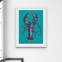 Lobster Print | Colourful Kitchen Wall Art | Lobster Painting on Green - Framed