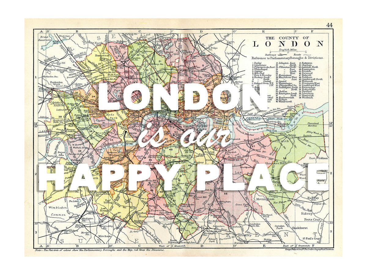 Happy Place Map With White Font - Personalised