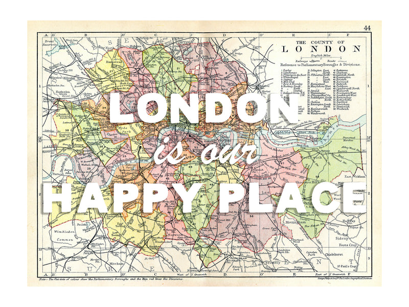 Happy Place Map With White Font - Personalised