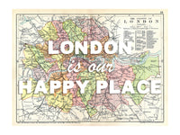 Personalised Quote on Map Print | Personalised Vintage Map Picture - Framed