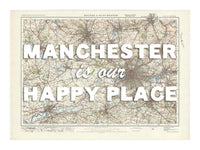 Happy Place Map With White Font - Personalised