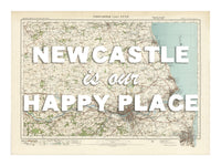 Happy Place Map With White Font - Personalised