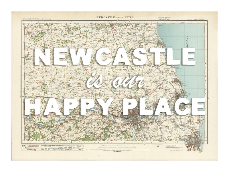 Happy Place Map With White Font - Personalised