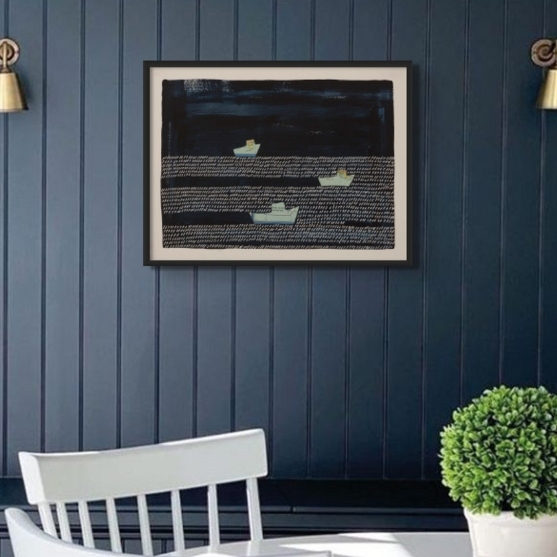 Night Fleet Print | Modern Seascape Painting - Unframed