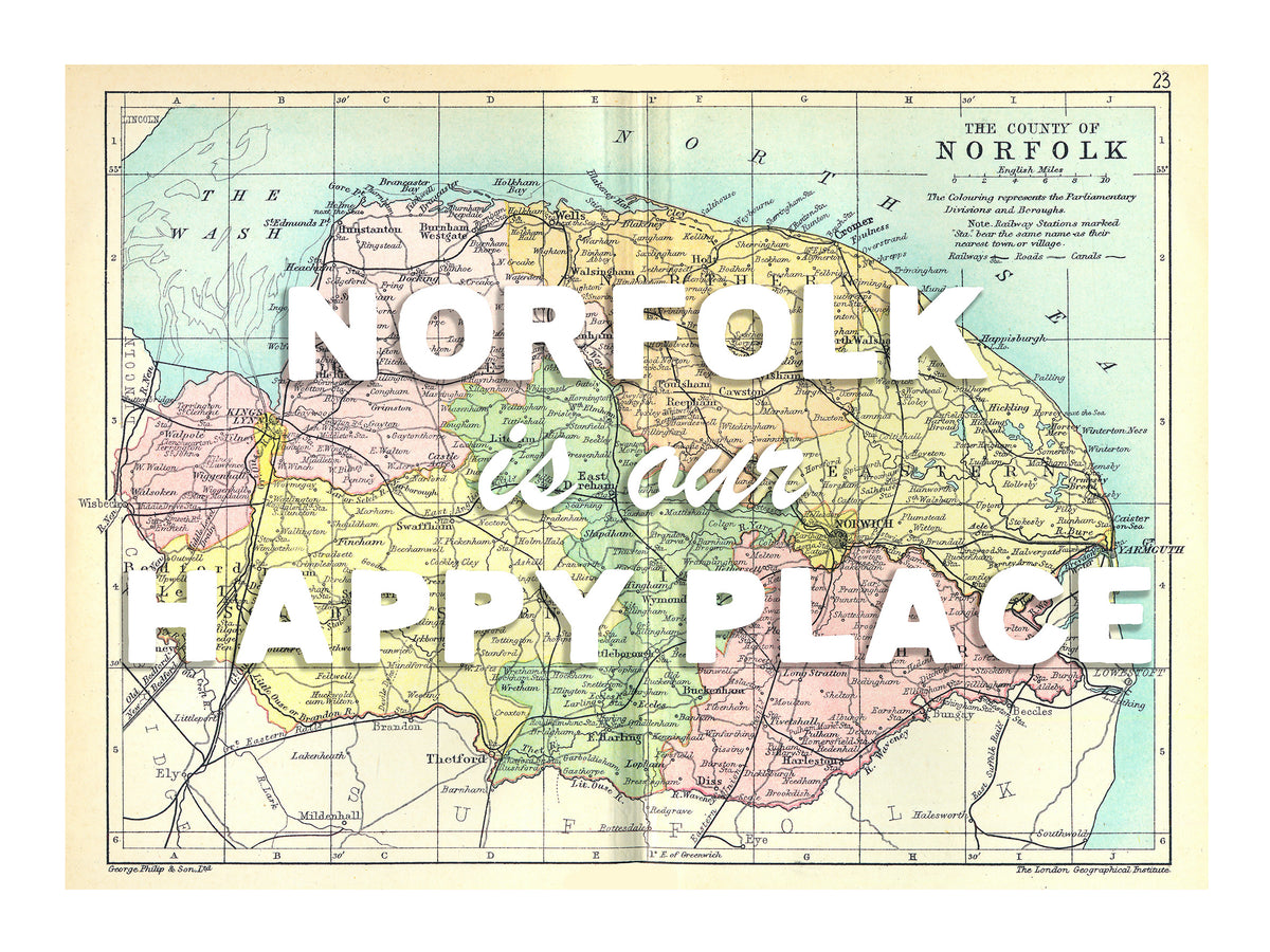 Happy Place Map With White Font - Personalised