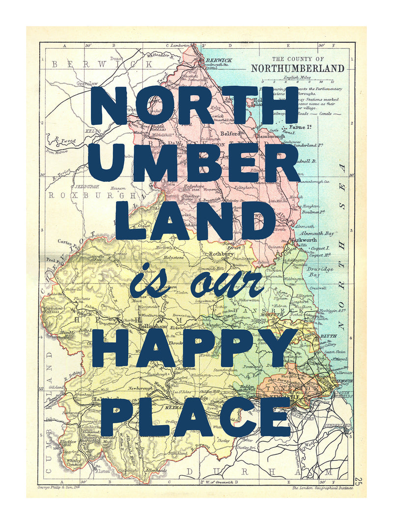 Personalised Quote on Map Print | Personalised Vintage Map Picture - Unframed