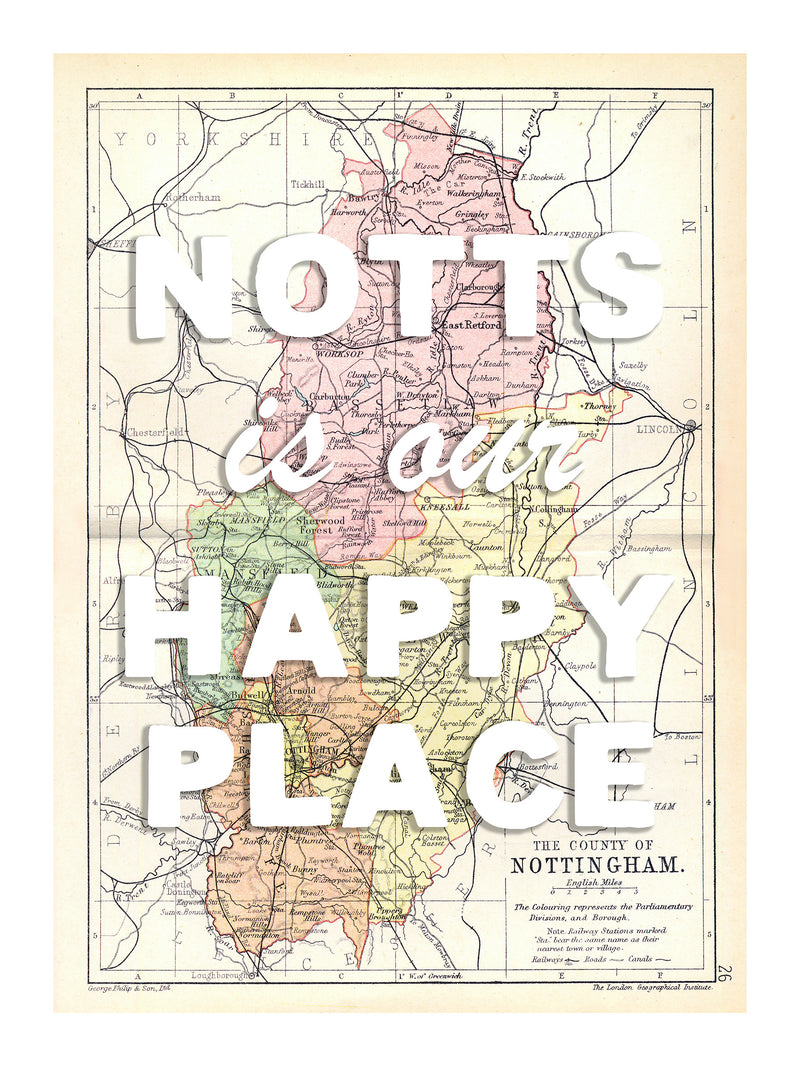 Happy Place Map With White Font - Personalised