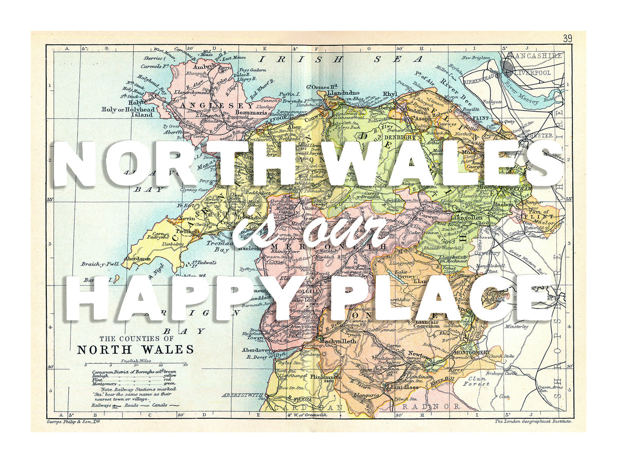 Happy Place Map With White Font - Personalised