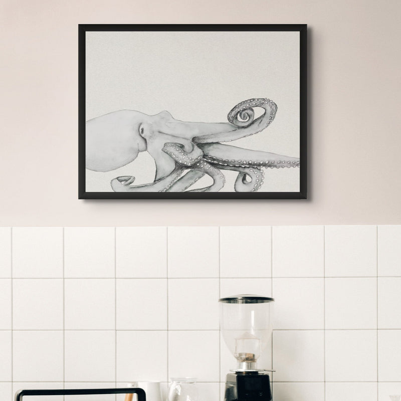 Ink Wash Octopus Art Print | Octopus Painting | Landscape Format - Framed