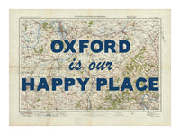 Happy Place Map Print With Blue Font - Personalised