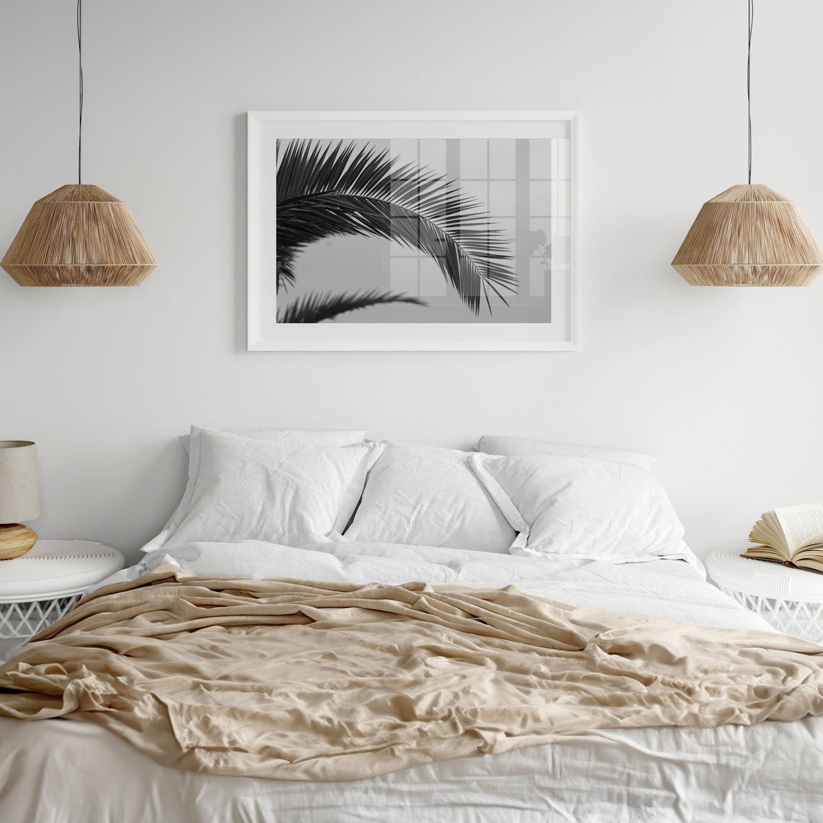 Palm leaf Photography Print | Black & White Palm Tree Photograph - Unframed