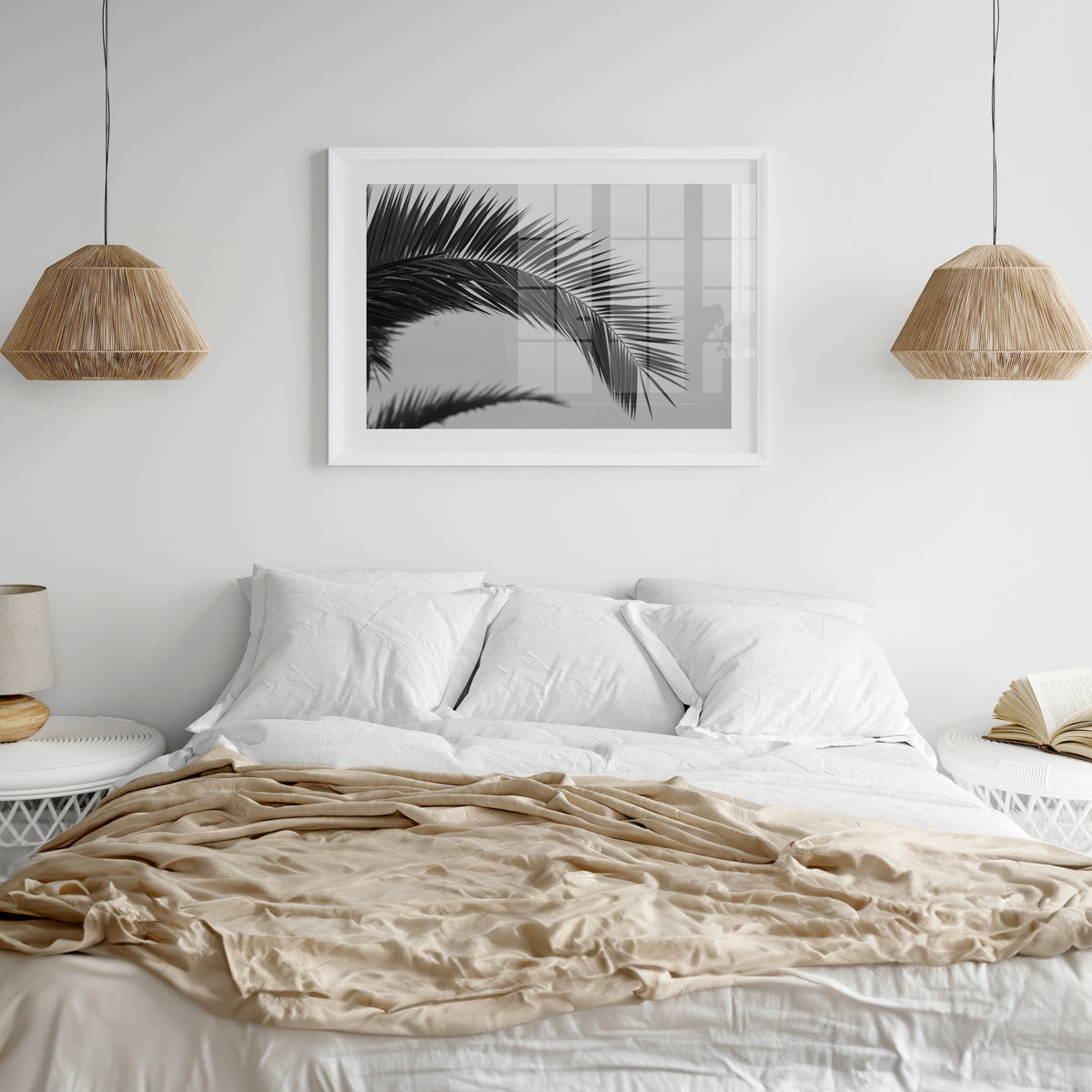 Palm Leaf Photography Print | Black & White Palm Tree Photograph - Framed