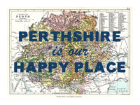 Happy Place Map Print With Blue Font - Personalised