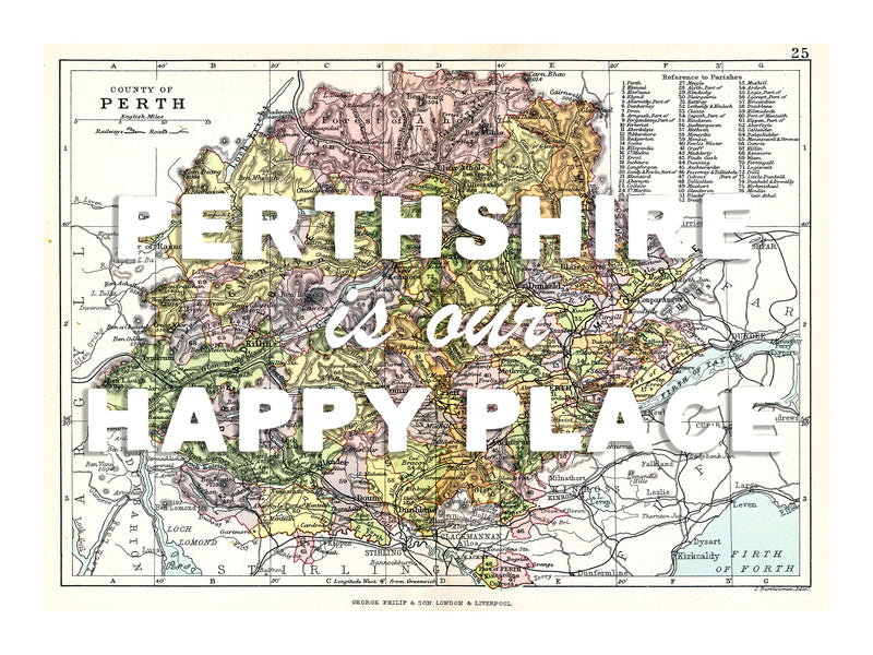 Happy Place Map With White Font - Personalised