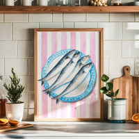 sardine painting in kitchen - kitchen wall art of fish