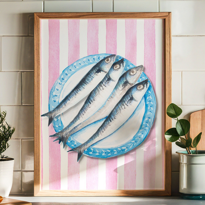 sardine painting in kitchen - kitchen wall art of fish