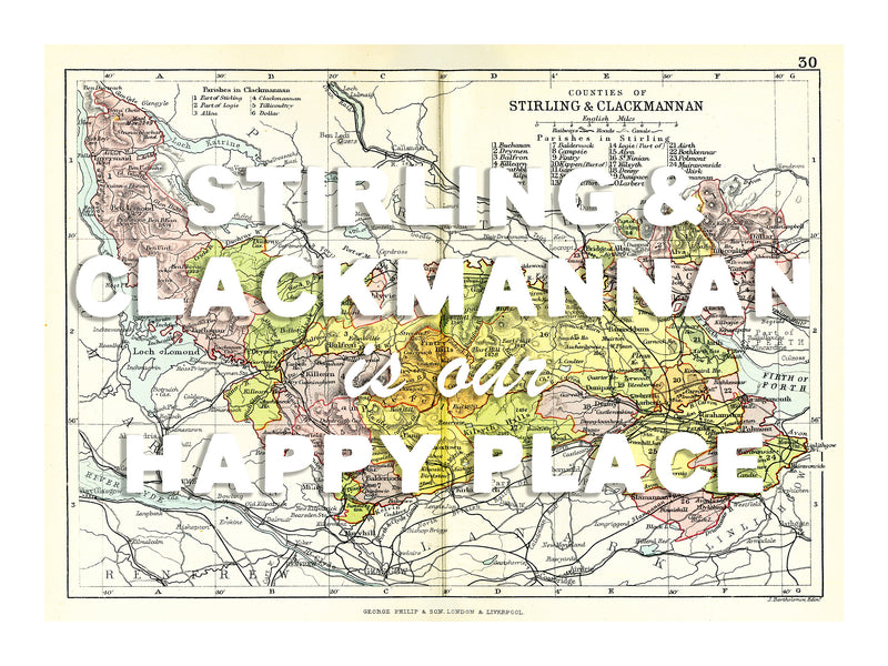 Happy Place Map With White Font - Personalised