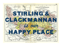 Happy Place Map Print With Blue Font - Personalised