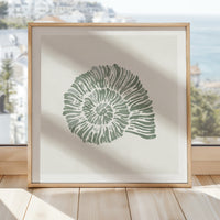 Set of Three Sage Green Coral and Shell Art Prints  - Framed