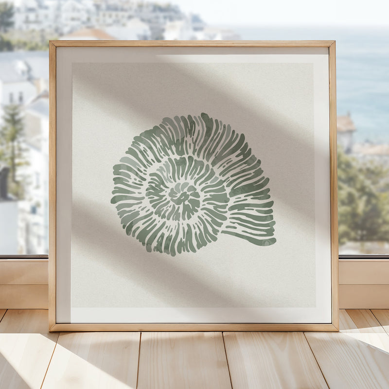 Set of Three Sage Green Coral and Shell Art Prints  - Unframed