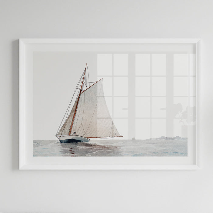 Sailing Yacht | Vintage Watercolour Boat Painting Print - Framed