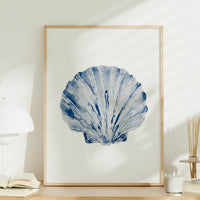 Watercolour Shell Art | Blue Scallop Shell Print - Unframed