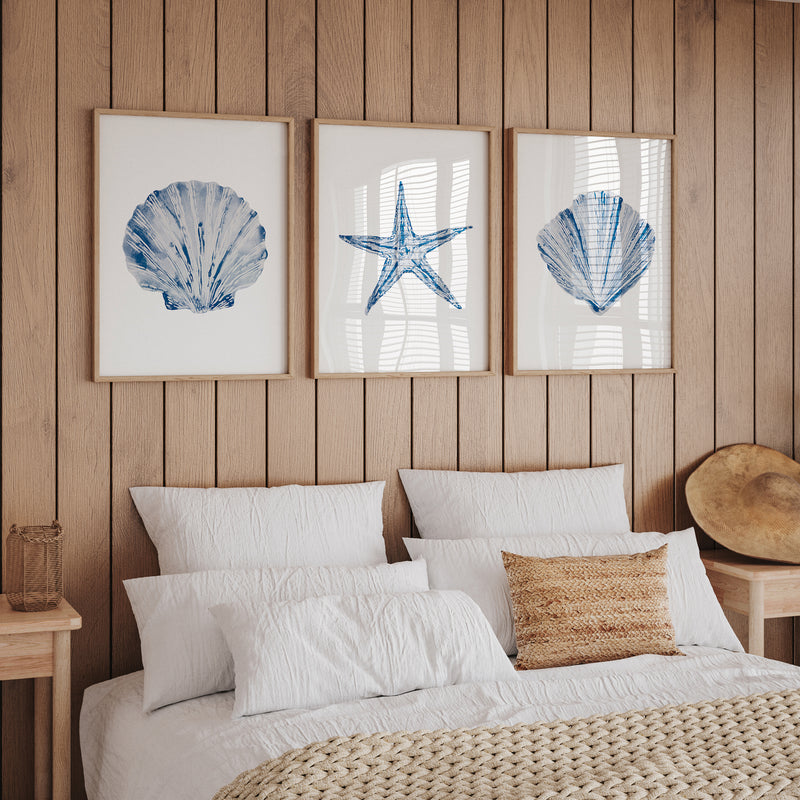 Watercolour Shell Art | Blue Fan Shell Print - Unframed