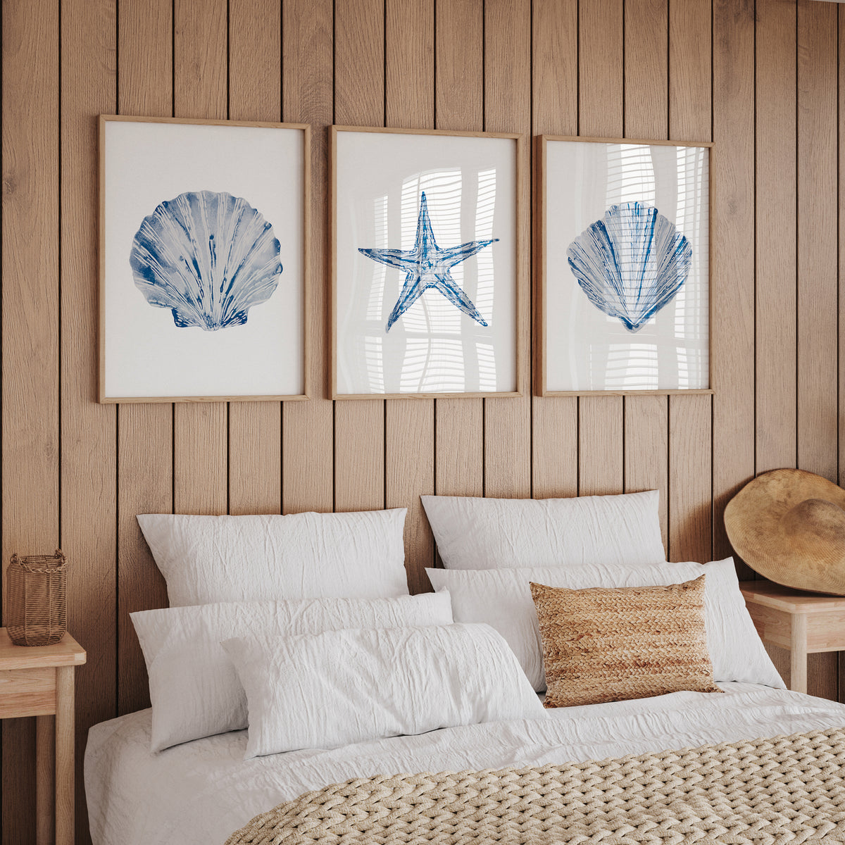 Watercolour Shell Art | Blue Art Starfish Print - Framed