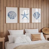 Watercolour Shell Art | Blue Scallop Shell Print - Unframed