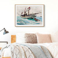 Sailing Schooner Painting | Vintage Watercolour Boat Painting Print - Framed Art Print