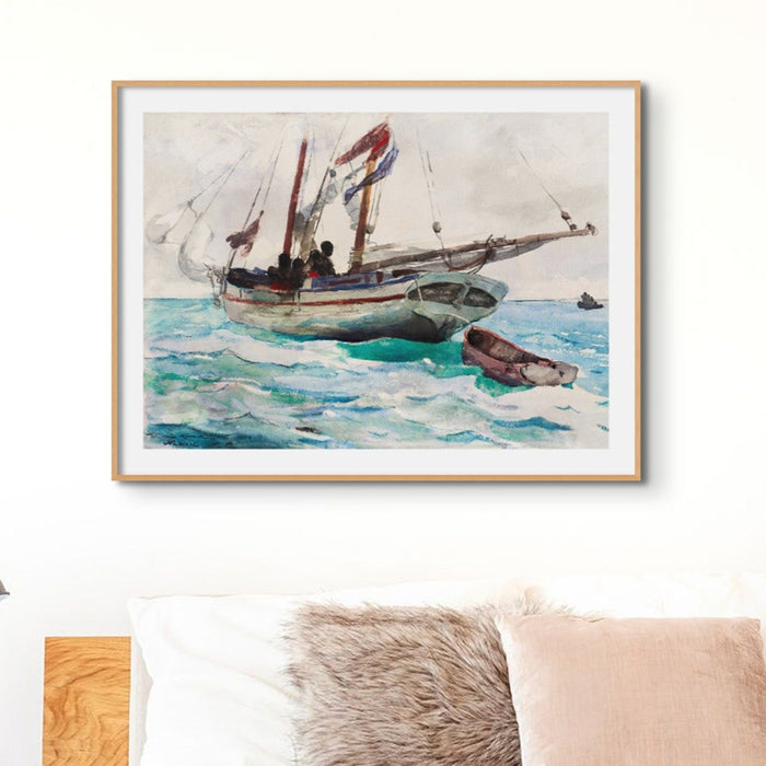 Sailing Schooner Painting | Vintage Watercolour Boat Painting Print - Framed Art Print