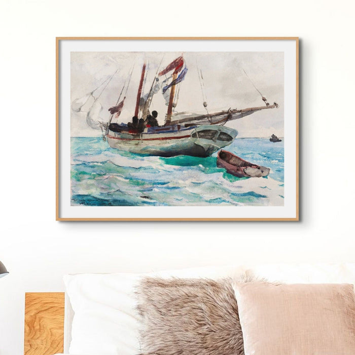 Sailing Schooner Painting | Vintage Watercolour Boat Painting Print - Unframed