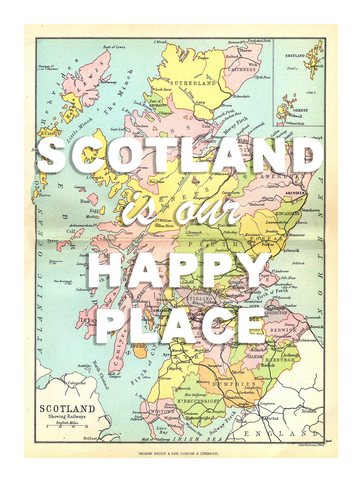 Happy Place Map With White Font - Personalised