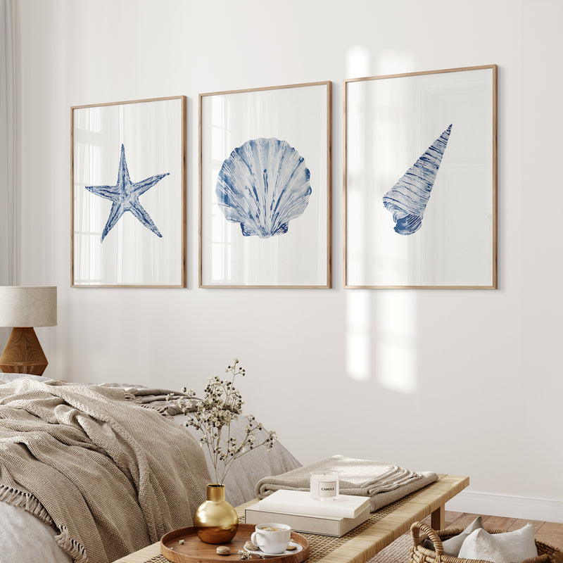 Watercolour Shell Art | Blue Scallop Shell Print - Unframed