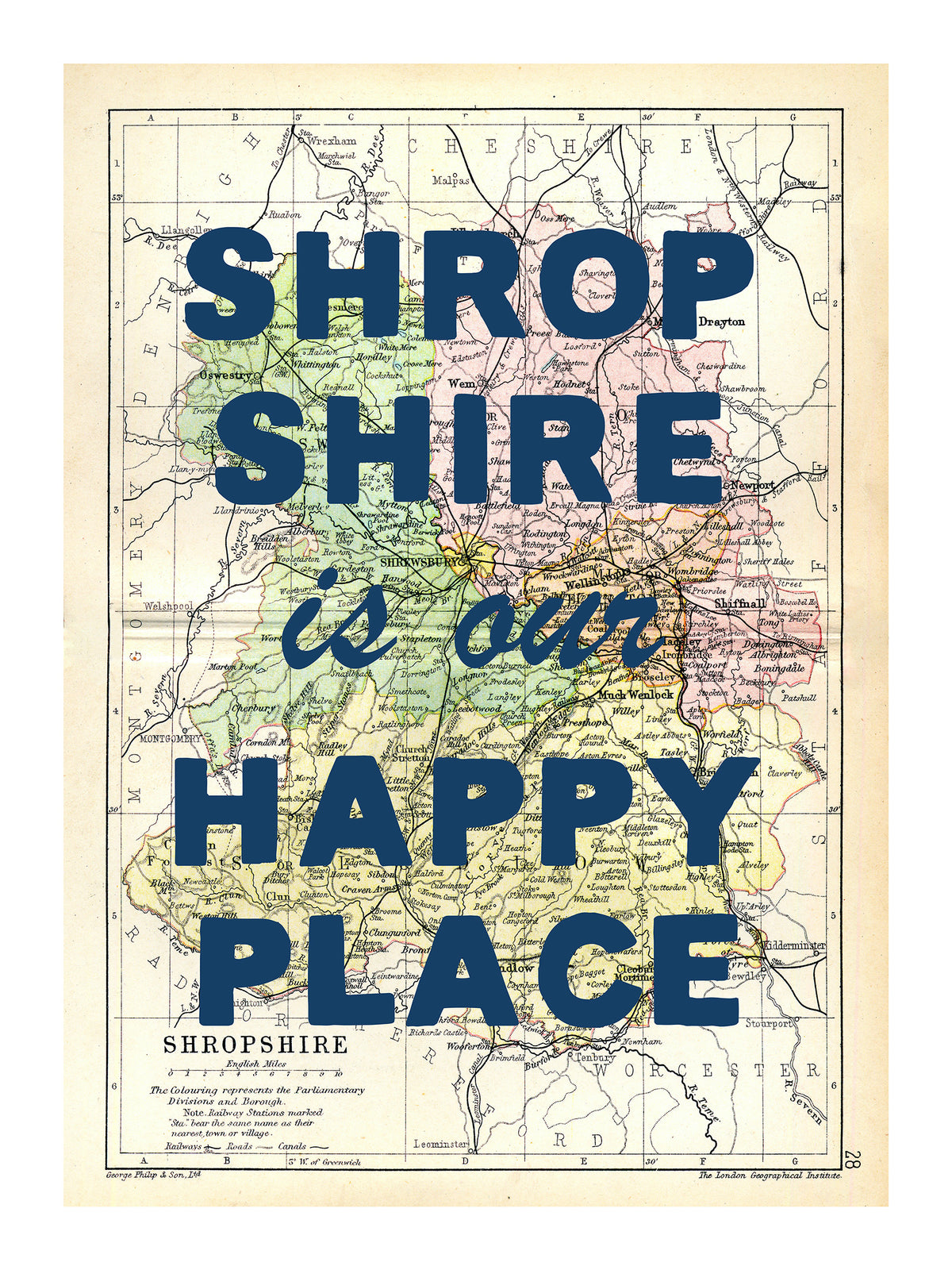 Personalised Quote on Map Print | Personalised Vintage Map Picture - Framed