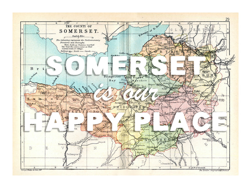 Happy Place Map With White Font - Personalised