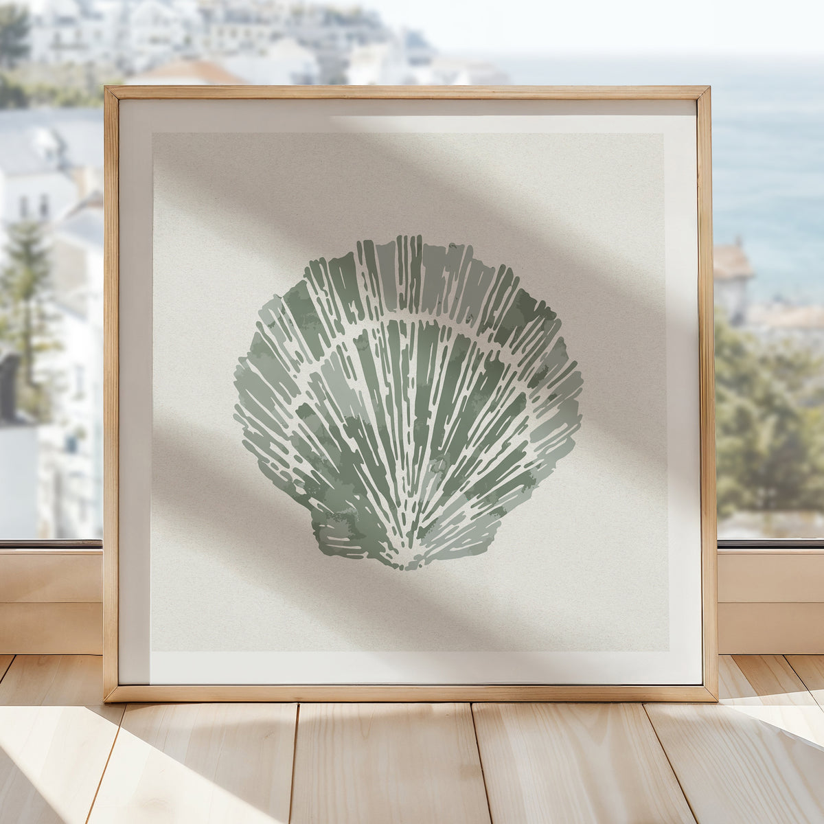 Set of Three Sage Green Coral and Shell Art Prints  - Unframed