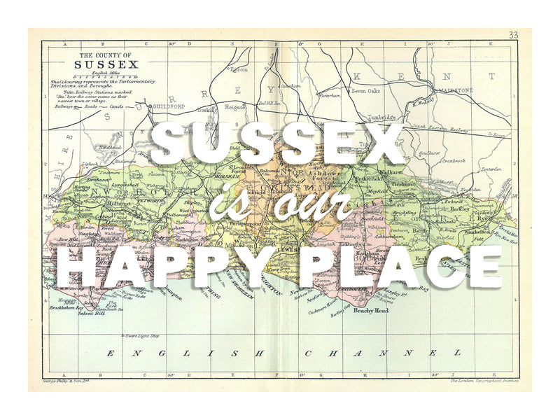 Happy Place Map With White Font - Personalised