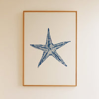 Watercolour Shell Art |  Blue Art Starfish Print - Unframed