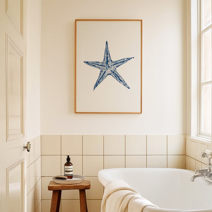 Watercolour Shell Art | Navy Blue Art | Starfish Print - Unframed