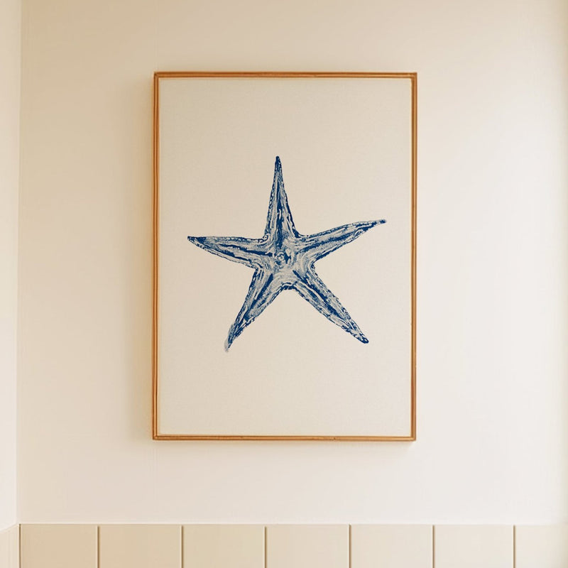 Watercolour Shell Art | Blue Art Starfish Print - Framed