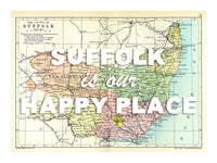 Happy Place Map With White Font - Personalised