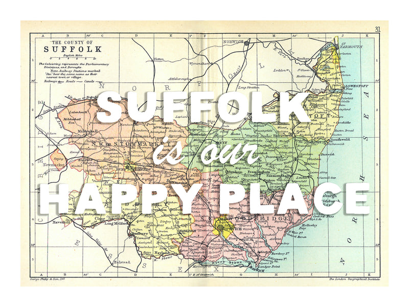 Happy Place Map With White Font - Personalised