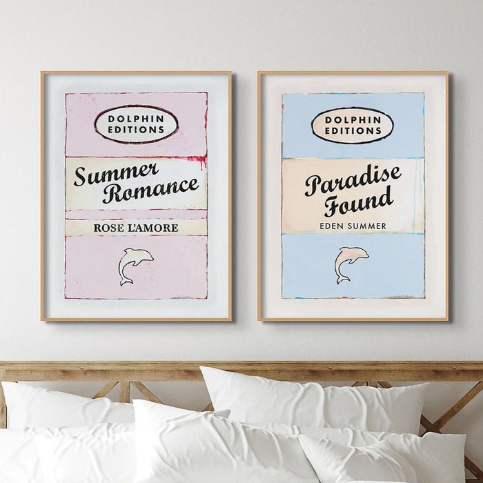 Set of Two Vintage Book Cover Style Prints with Quotes | Summer Paradise Quote Prints - Framed