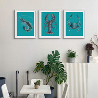 Lobster Print | Colourful Kitchen Wall Art | Lobster Painting on Green - Framed