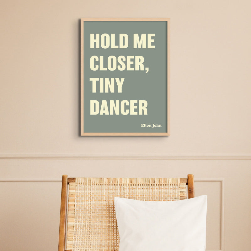 Tiny Dancer (Olive Green) Song Lyric Typography Art Print - Framed Beach House Art - Vintage bird paintings