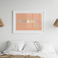 Vitamin Sea | Typography Art Print | Peach Fuzz Edition - Framed Beach House Art - Vintage bird paintings